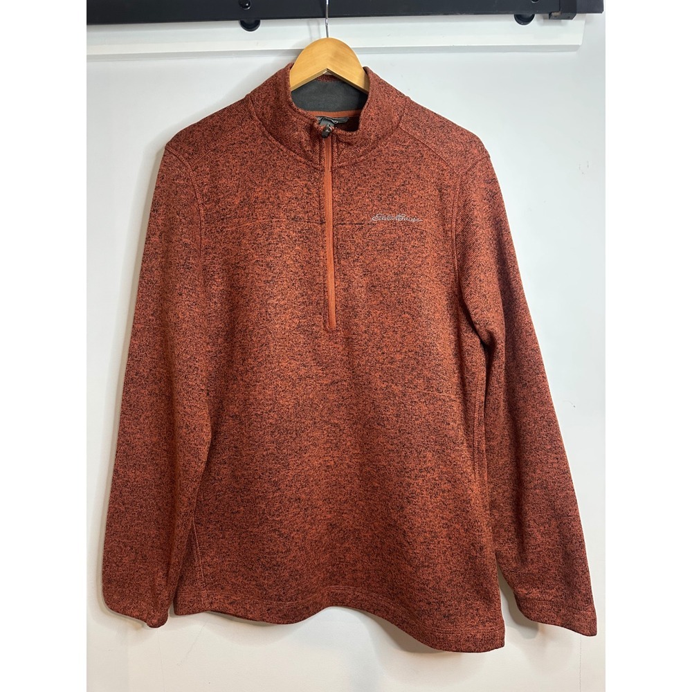 Eddie Bauer Mens Quarter Zip‎ Pullover Sweater Orange Heathered M